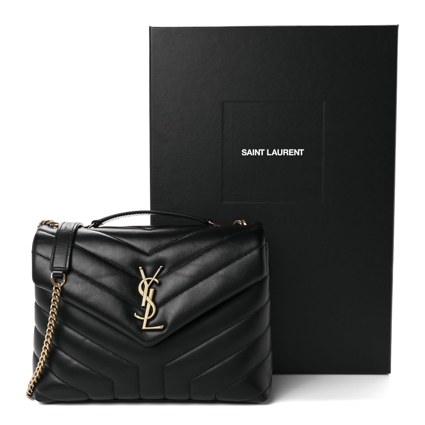 Calfskin Y Quilted Monogram Small Loulou Chain Satchel Black