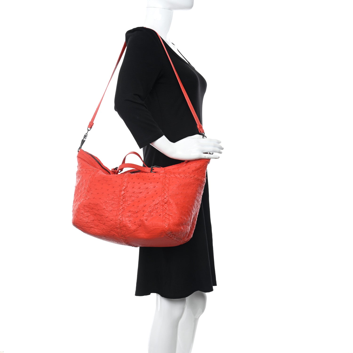 Bottega Veneta Ostrich Intrecciato Maxi Convertible Tote Red 2 of 10