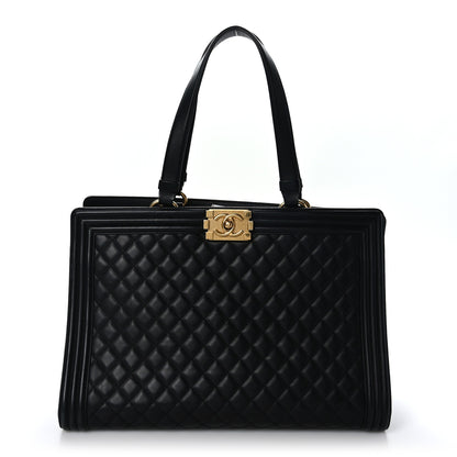 Chanel Calfskin Quilted Boy Shopping Tote Black 1 of 12