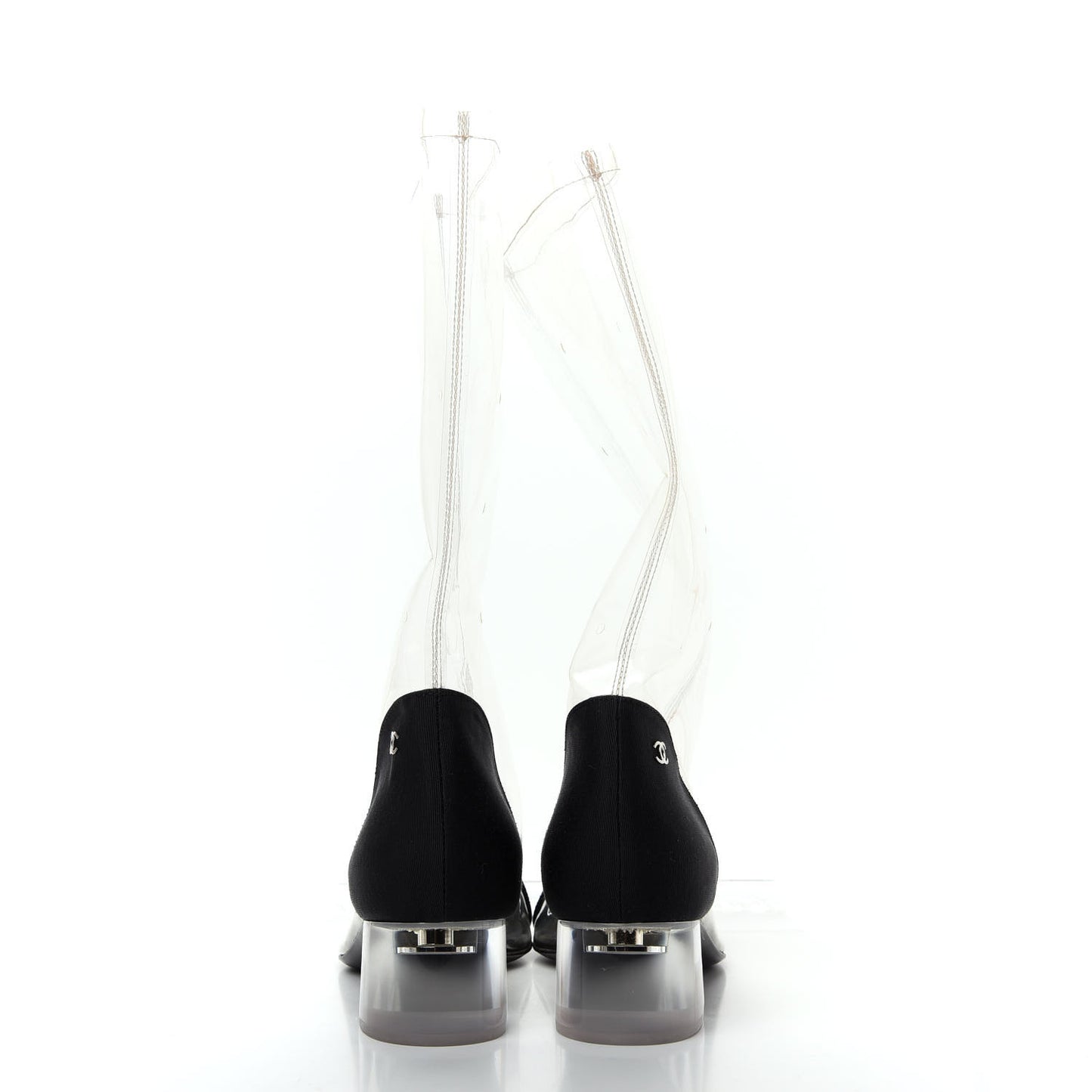 PVC Grosgrain High Boots 38 Transparent Black