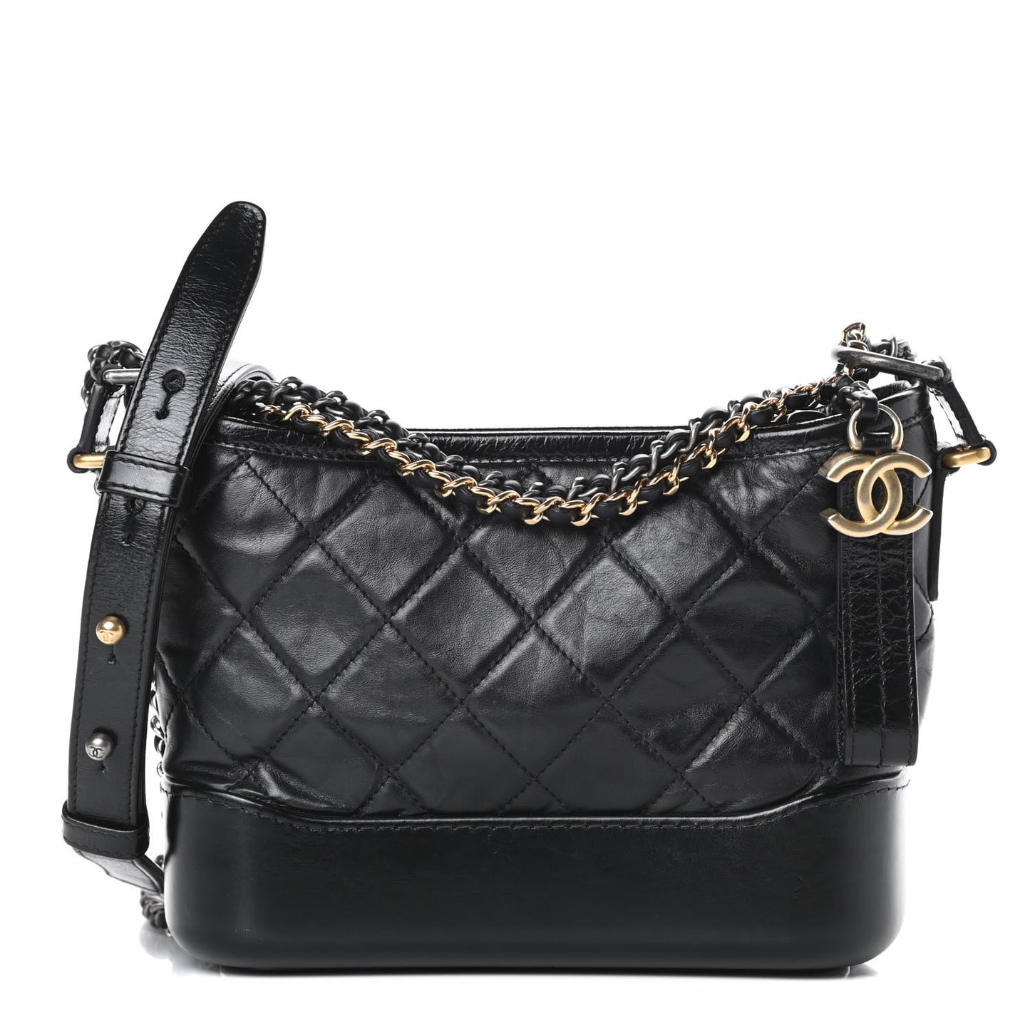 Aged Calfskin Quilted Small Gabrielle Hobo Black