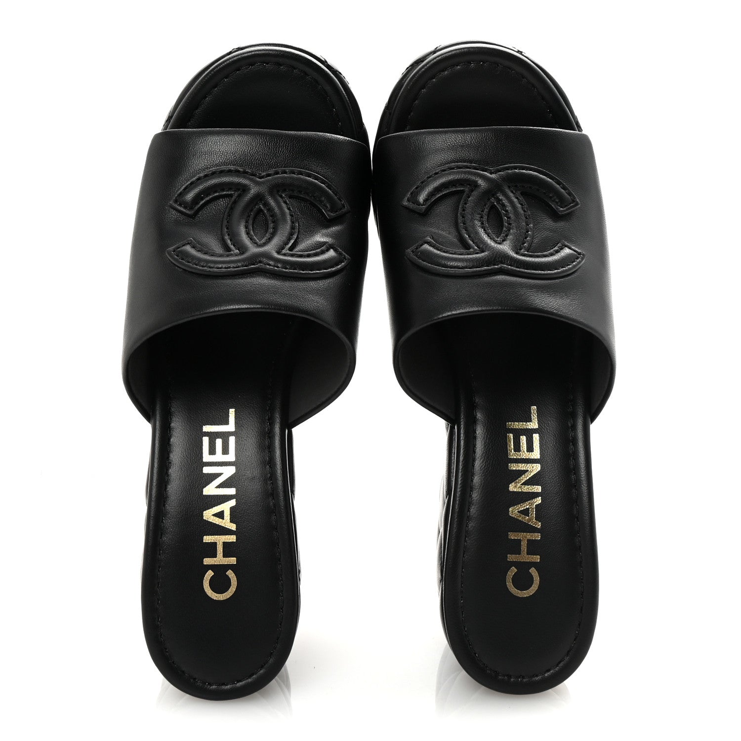 CHANEL ブラックレザー ミュール Chanel Lambskin Quilted CC Platform Mules 36 Black 1744238