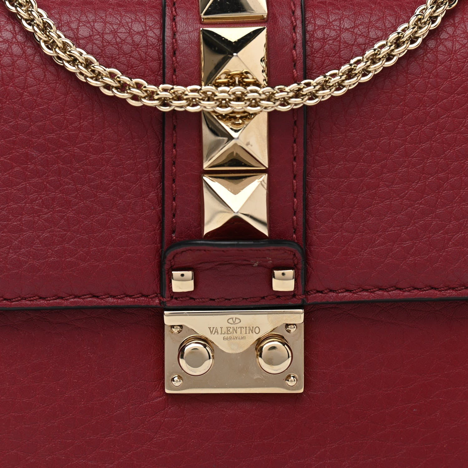 Valentino Garavani Pebbled Calfskin Small Glam Lock Rockstud Flap Red 7 of 10