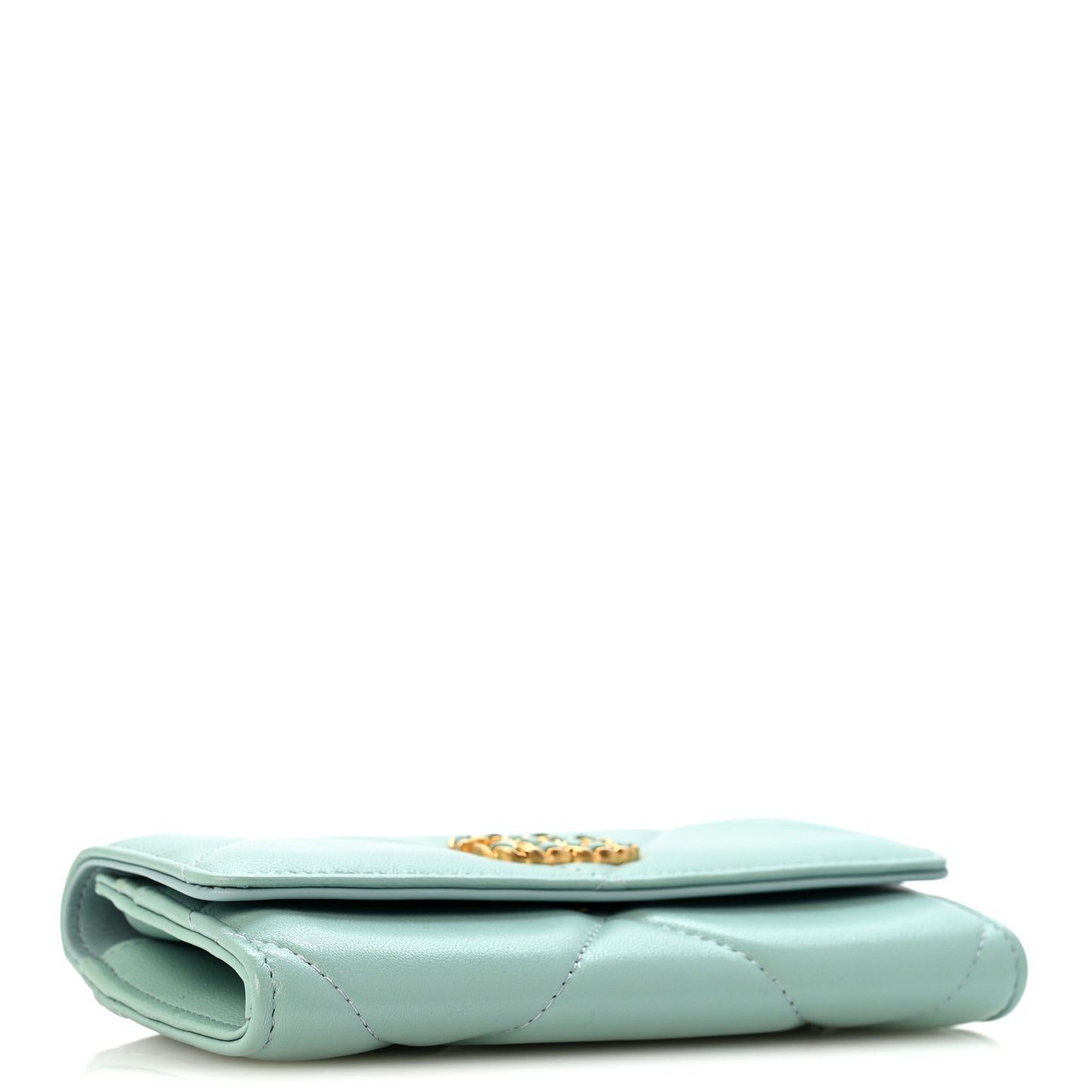 Lambskin Quilted Chanel 19 Flap Wallet Light Blue