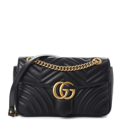 Gucci Calfskin Matelasse Small GG Marmont Shoulder Bag Black 1 of 8