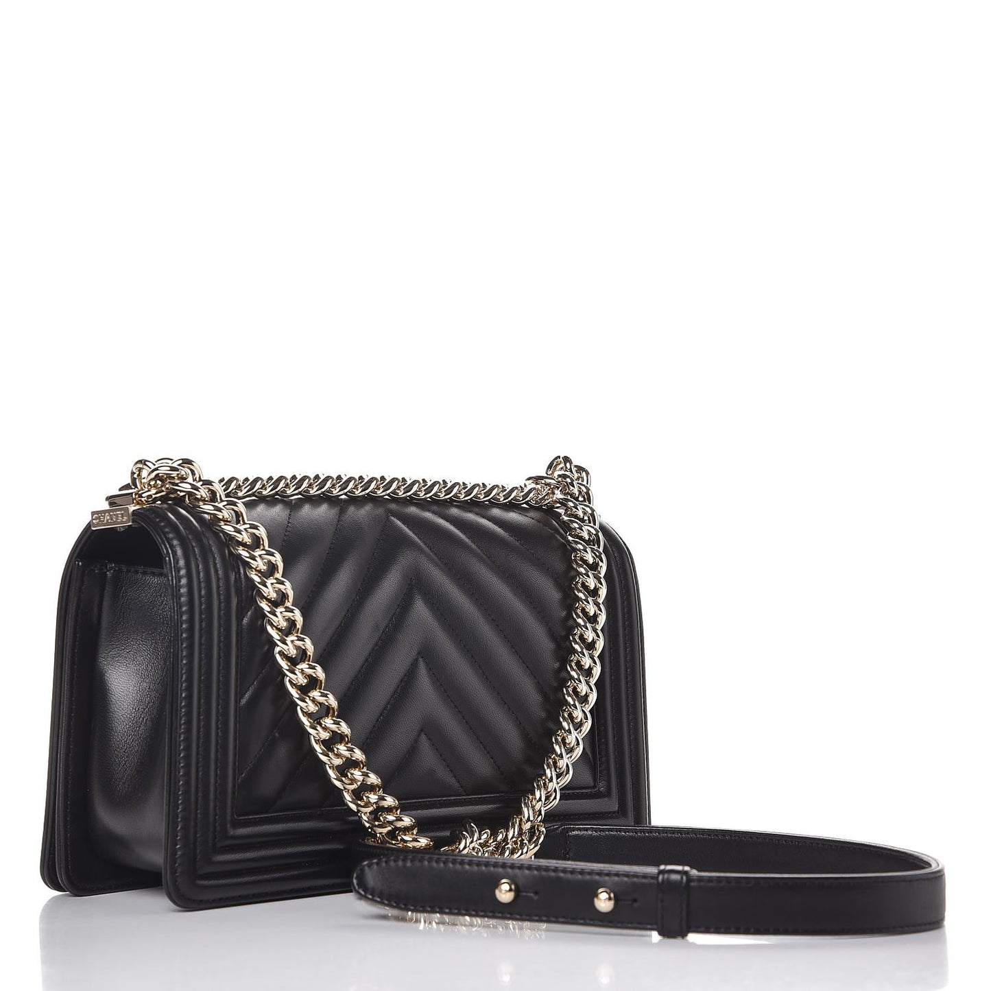 Calfskin Chevron Quilted Medium Boy Flap Black