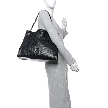 Saint Laurent Crinkled Calfskin Matelasse Monogram Large Niki Shopper Tote Black 2 of 10