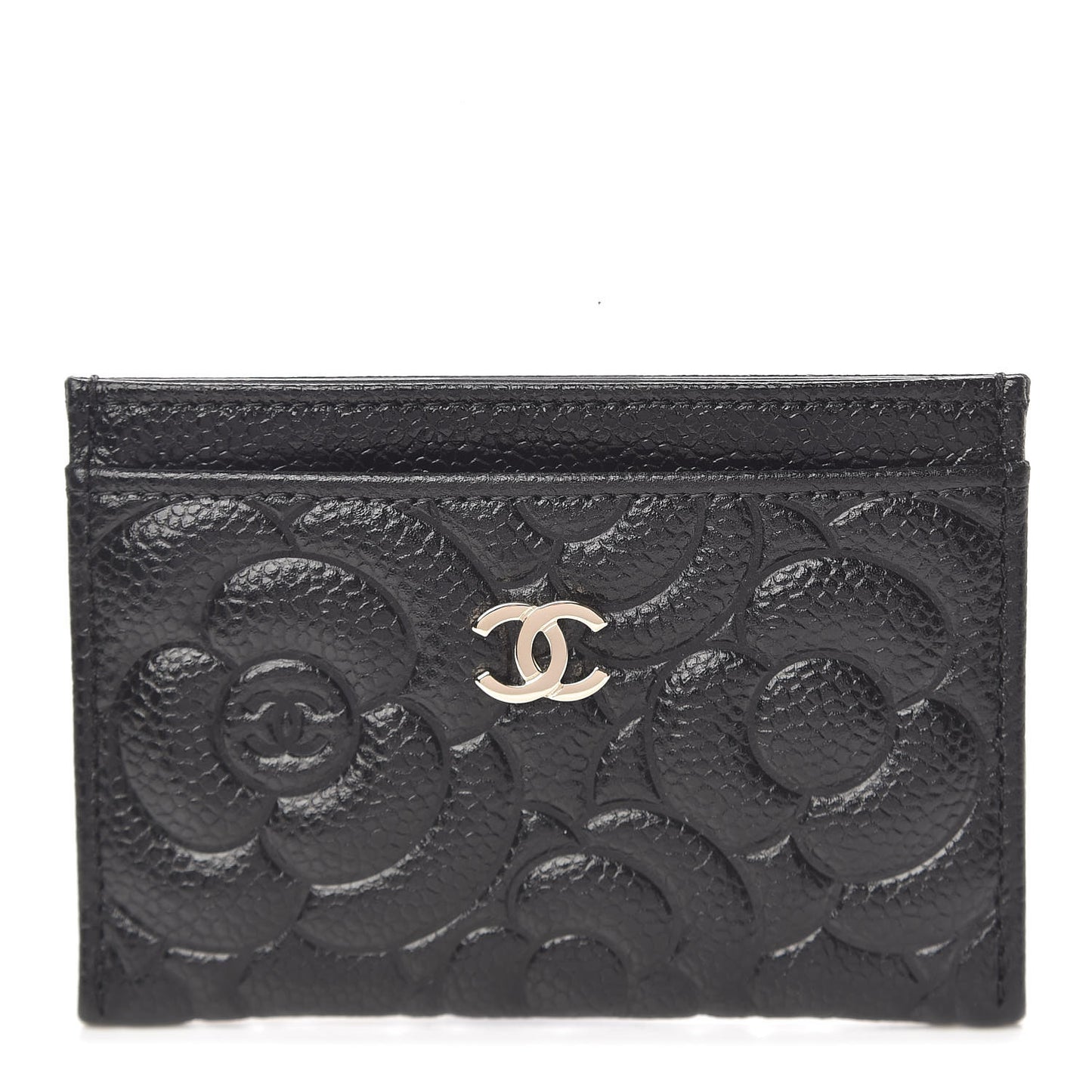 Caviar Camellia Embossed Card Holder Black