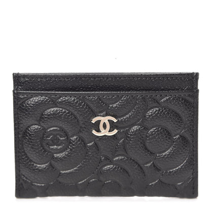Chanel Caviar Camellia Embossed Card Holder Black 1 of 9