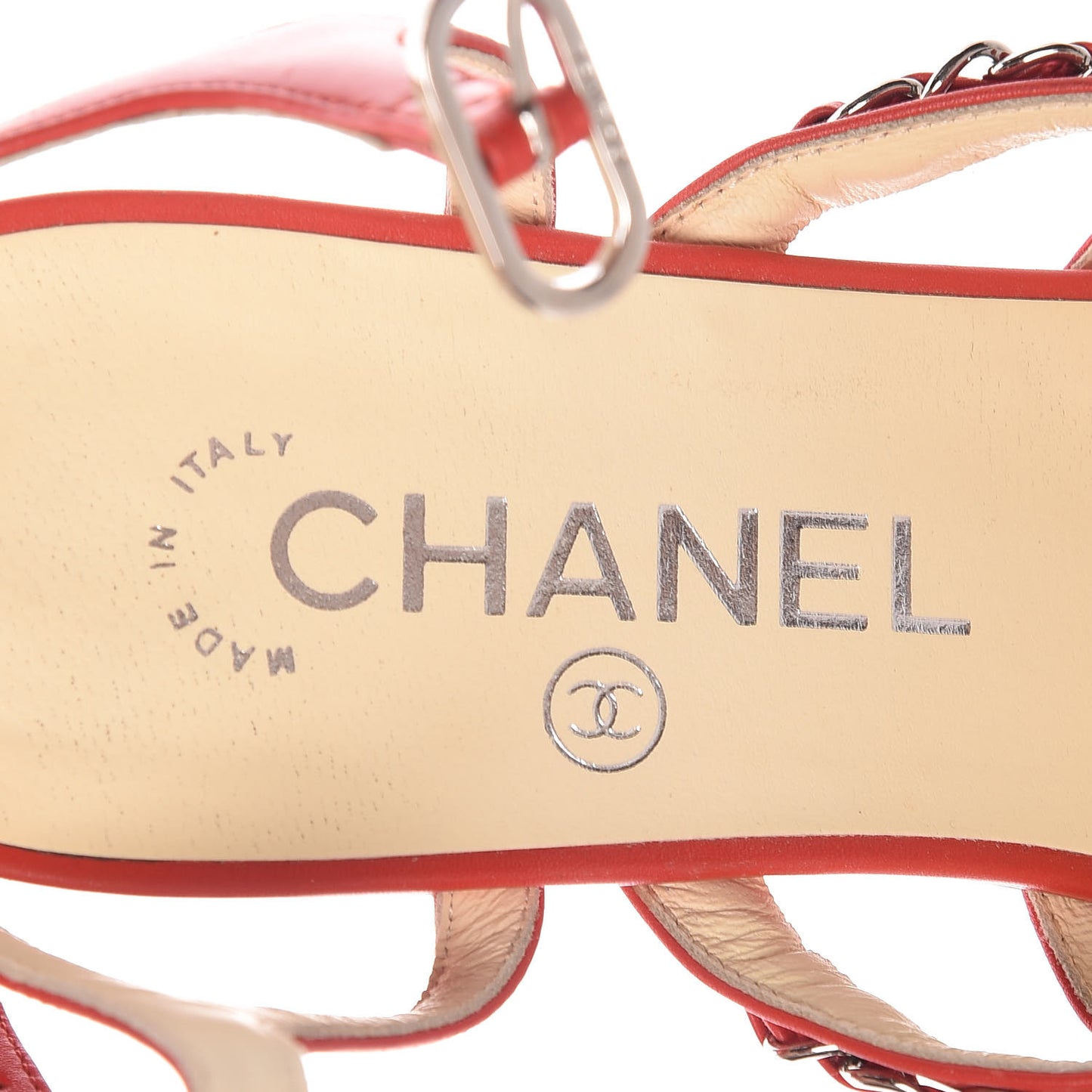 Lambskin Chain Flat Sandals 36 Red