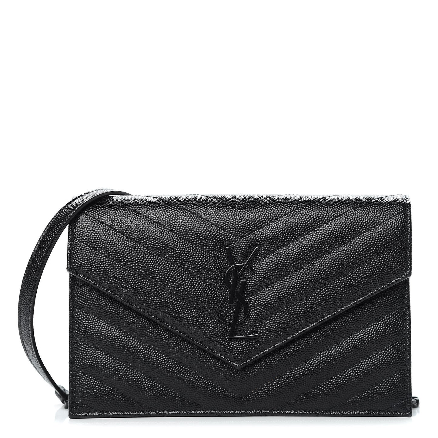 Grain De Poudre Matelasse Chevron Monogram Envelope Chain Wallet Black