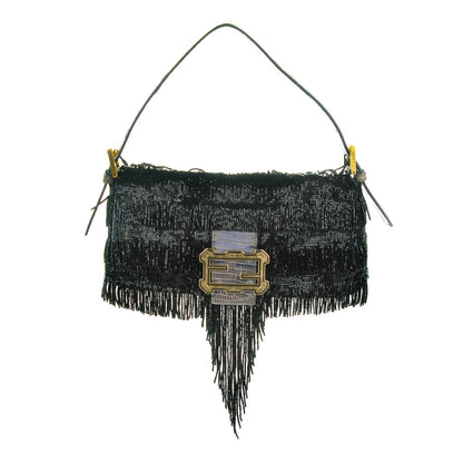 Fendi Lizard Beaded Fringe Baguette Black 1 of 10