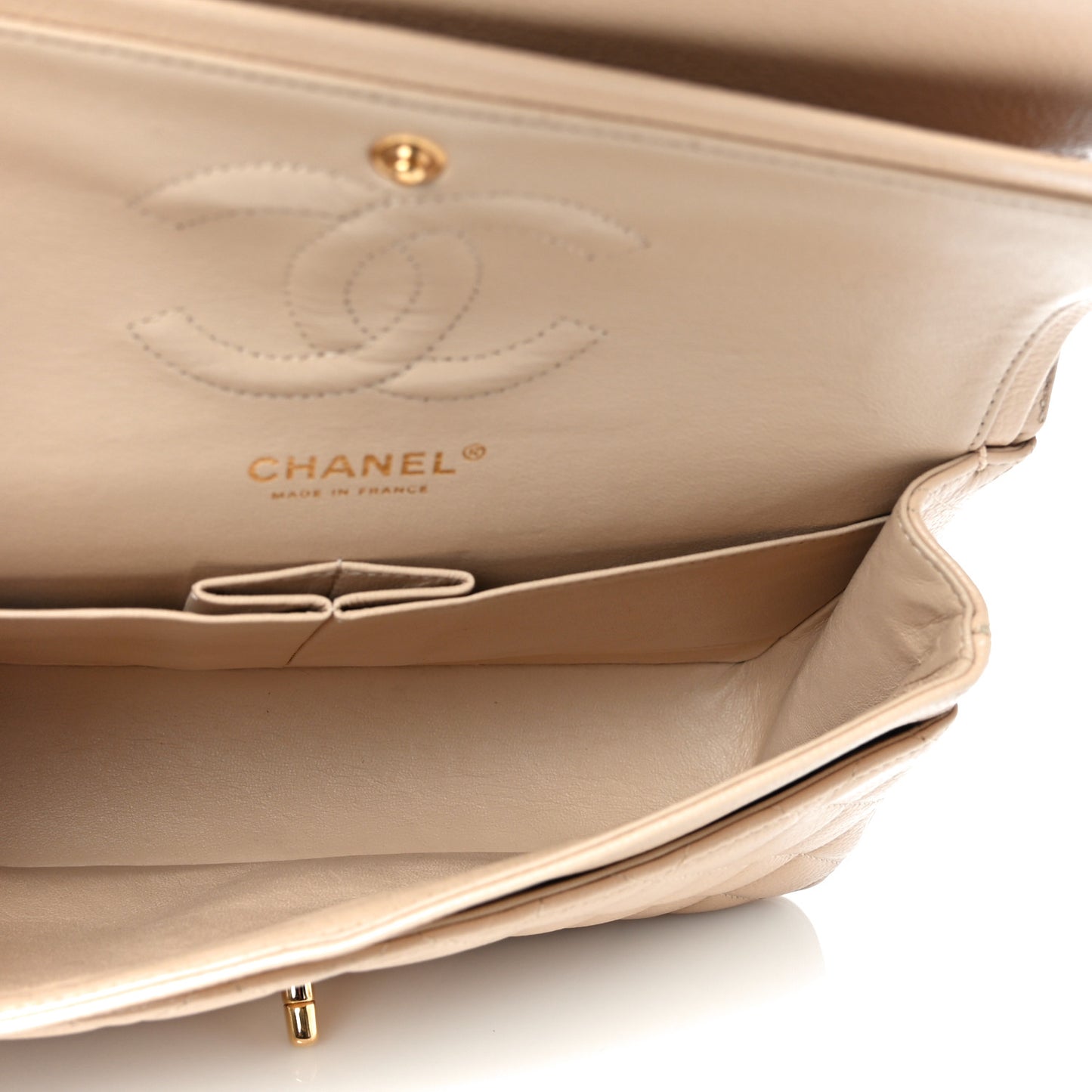 Caviar Quilted Medium Double Flap Beige
