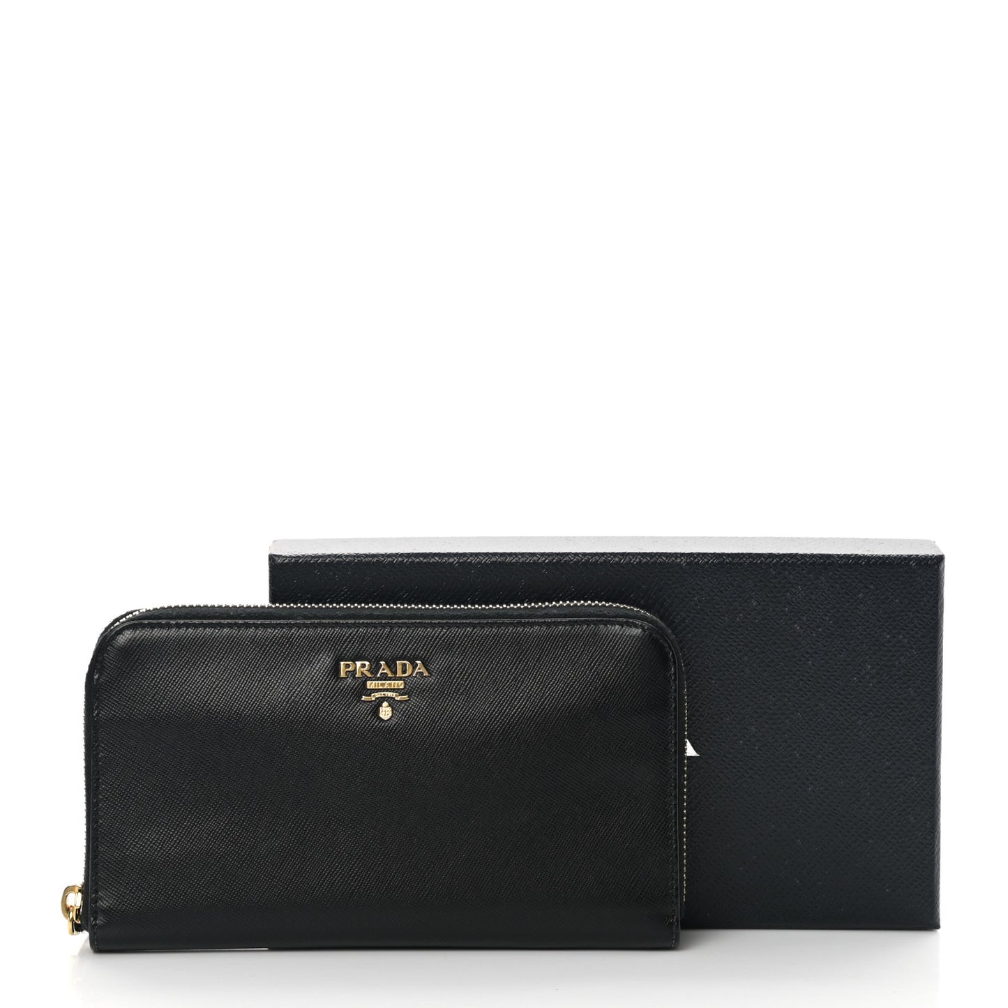 Saffiano Metal Zip Around Wallet Black