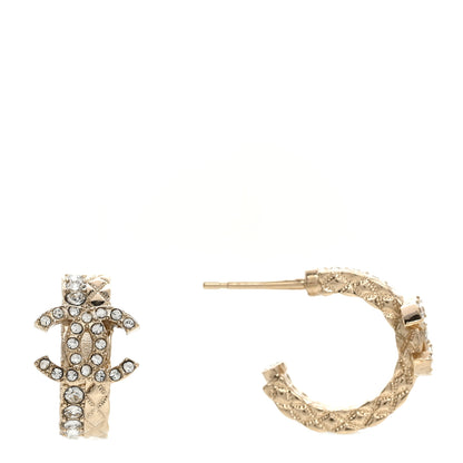 Chanel Metal Crystal Quilted CC Hoop Earrings Gold 1 of 5