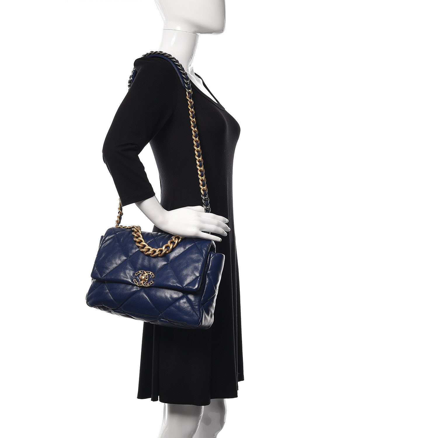 Chanel Lambskin Quilted Large Chanel 19 Flap Navy Blue 2 of 9