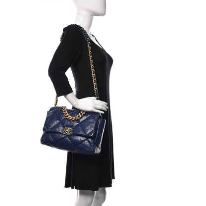 Chanel Lambskin Quilted Large Chanel 19 Flap Navy Blue 2 of 9