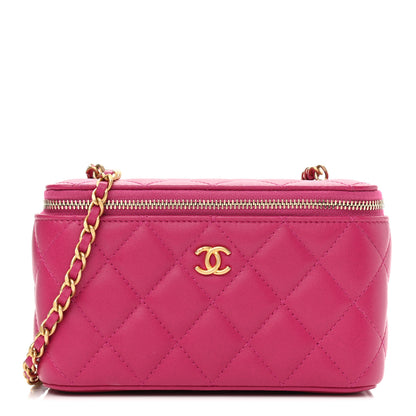 Chanel Lambskin Quilted Small Pearl Crush Vanity Case With Chain Fuchsia 1 of 10