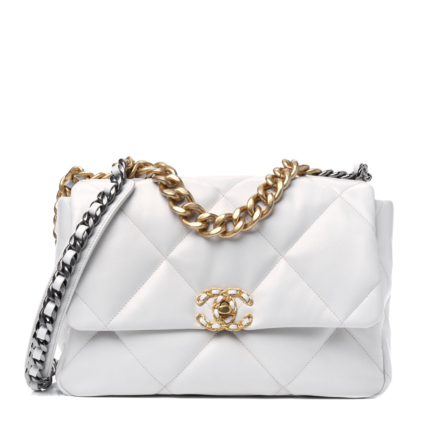 Goatskin Quilted Large Chanel 19 Flap White