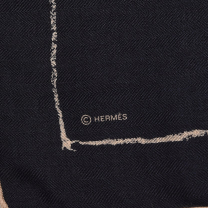 Hermes Cashmere Silk Pirouette au Galop Shawl 140 Marine Naturel Beige 5 of 6