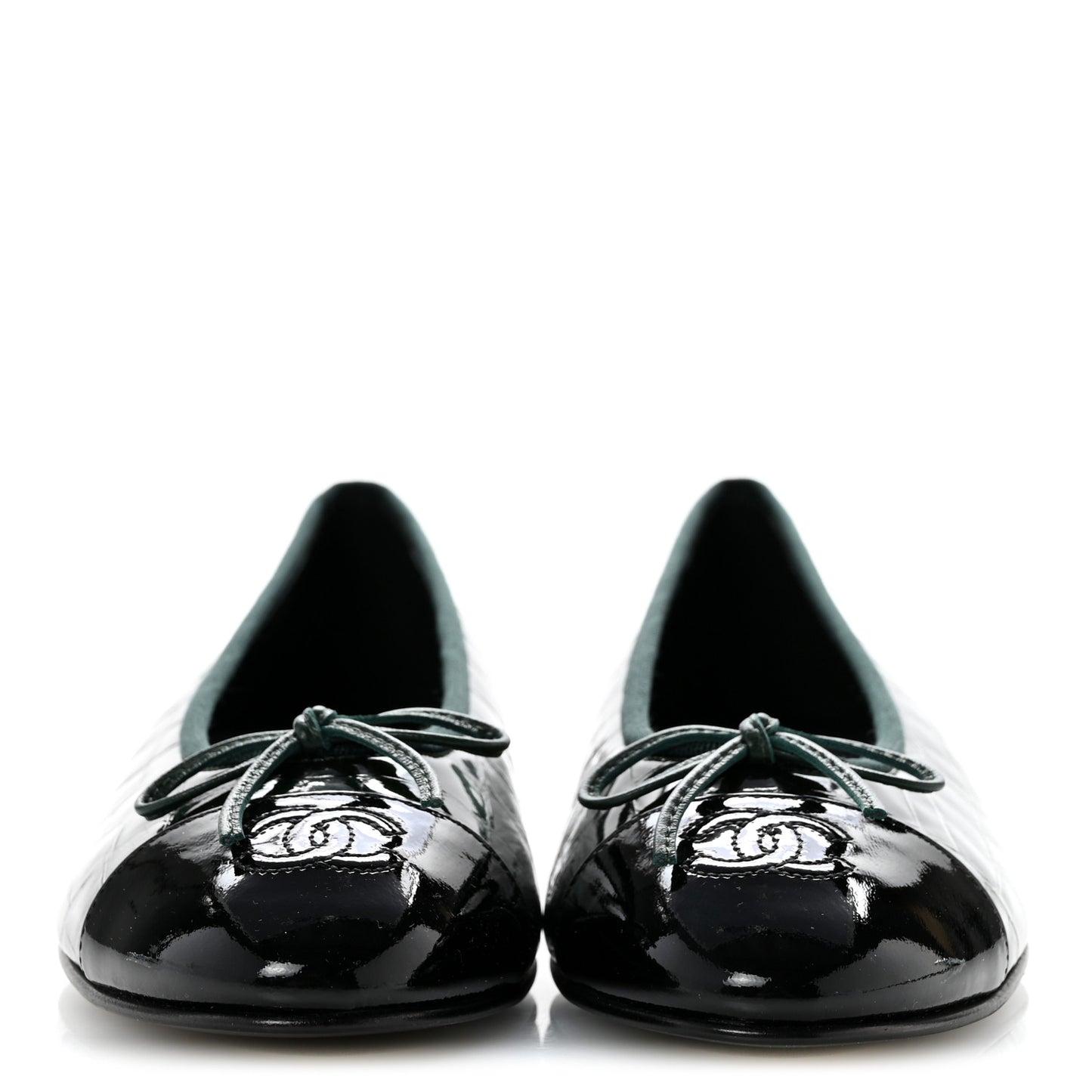 Patent Crocodile Embossed Ballerina Flats 39 Dark Green Black