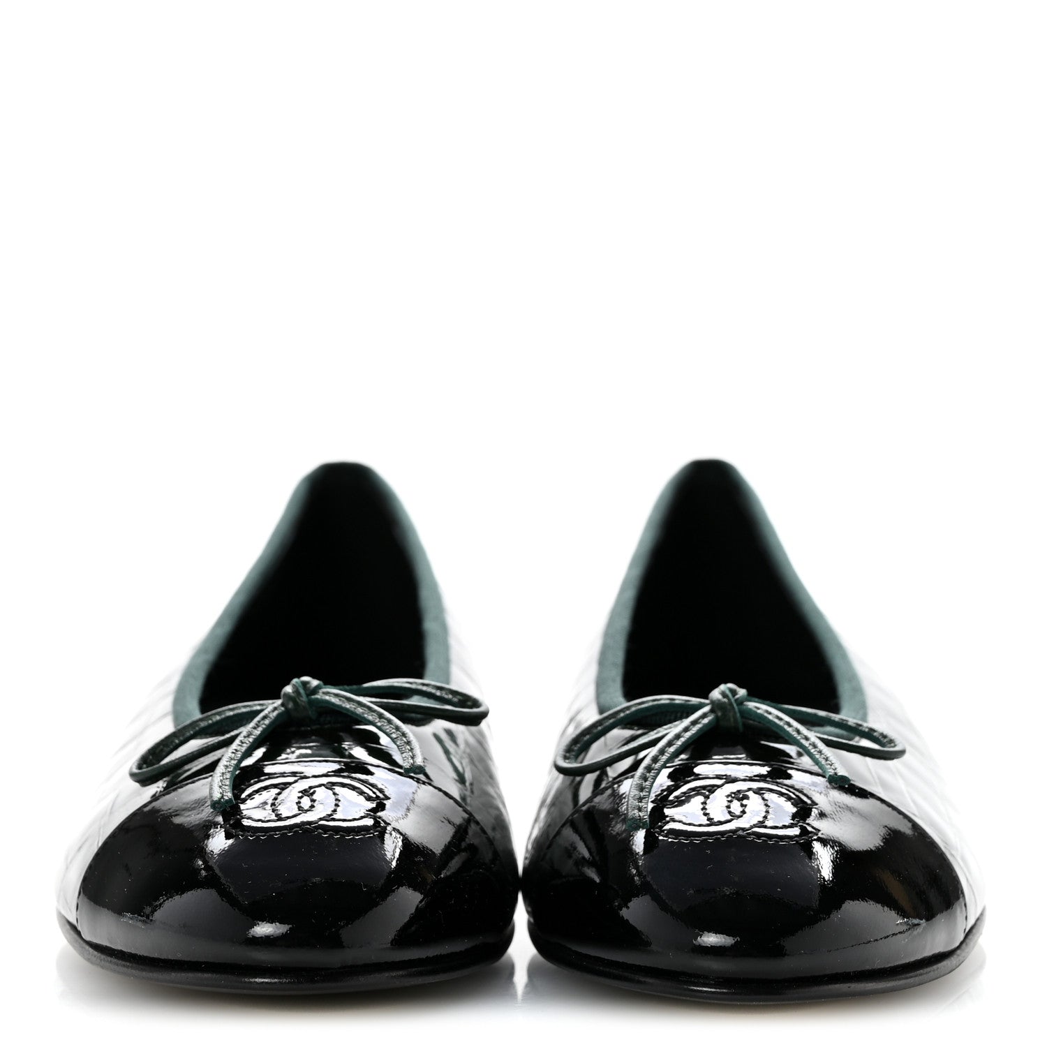 Chanel Patent Crocodile Embossed Ballerina Flats 39 Dark Green Black 3 of 10