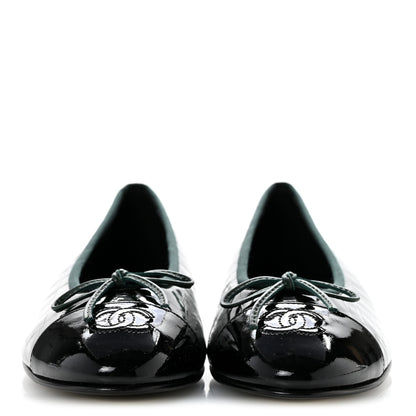Chanel Patent Crocodile Embossed Ballerina Flats 39 Dark Green Black 3 of 10