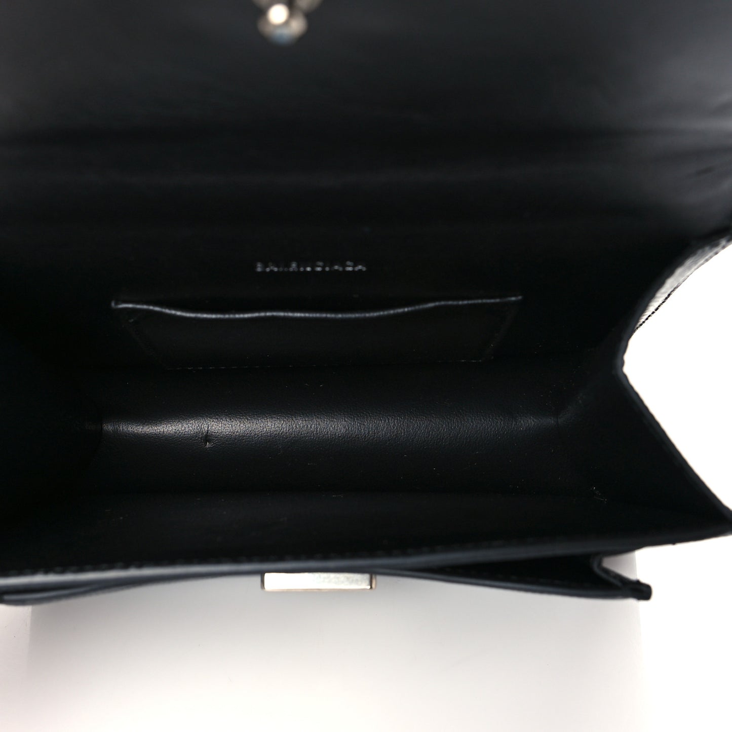 Patent Calfskin Lizard Embossed XS Sharp Top Handle Bag Black
