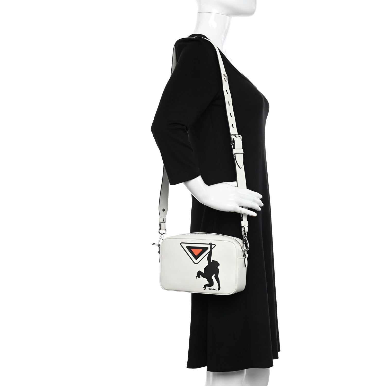 Prada City Calf Monkey Print Camera Bag White Papaya 2 of 14