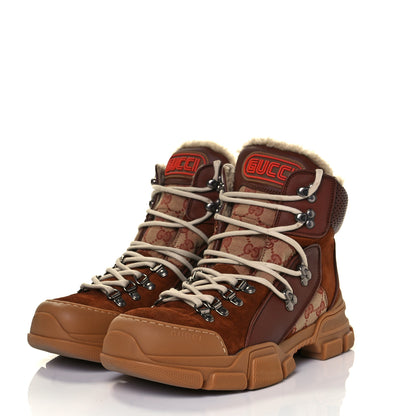 Gucci X SEGA Suede Shearling Calfskin GG Monogram Mens Flashtrek High-Top Sneakers 7 New Cuir Beige Ruggine 3 of 7