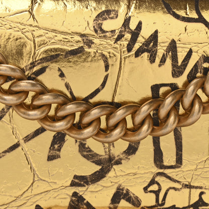 Chanel Metallic Calfskin Crocodile Embossed Graffiti Medium Cocodile Boy Flap Gold 8 of 10