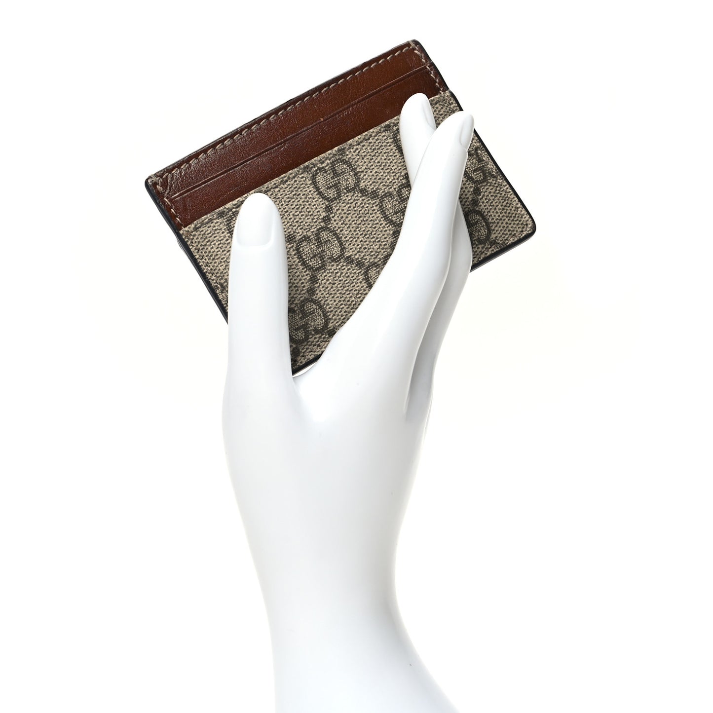 GG Supreme Monogram Calfskin Card Holder Beige Ebony Cuir