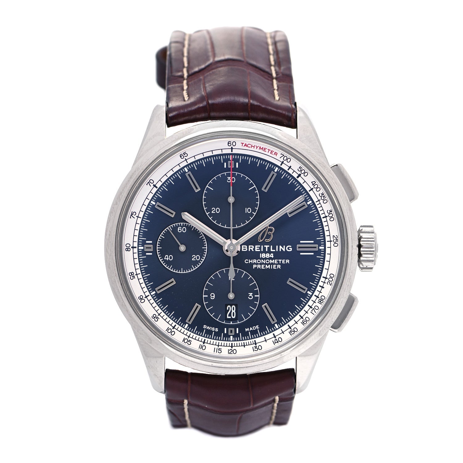 Breitling Stainless Steel Alligator 42mm Premier Chronograph Automatic Watch Blue A13315 1 of 5