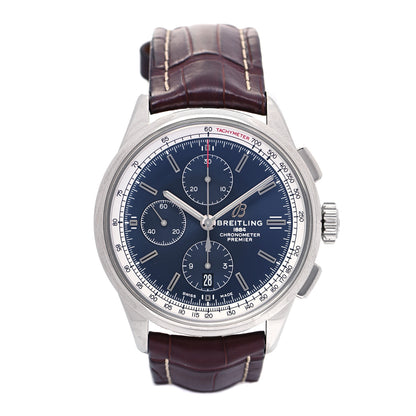 Breitling Stainless Steel Alligator 42mm Premier Chronograph Automatic Watch Blue A13315 1 of 5