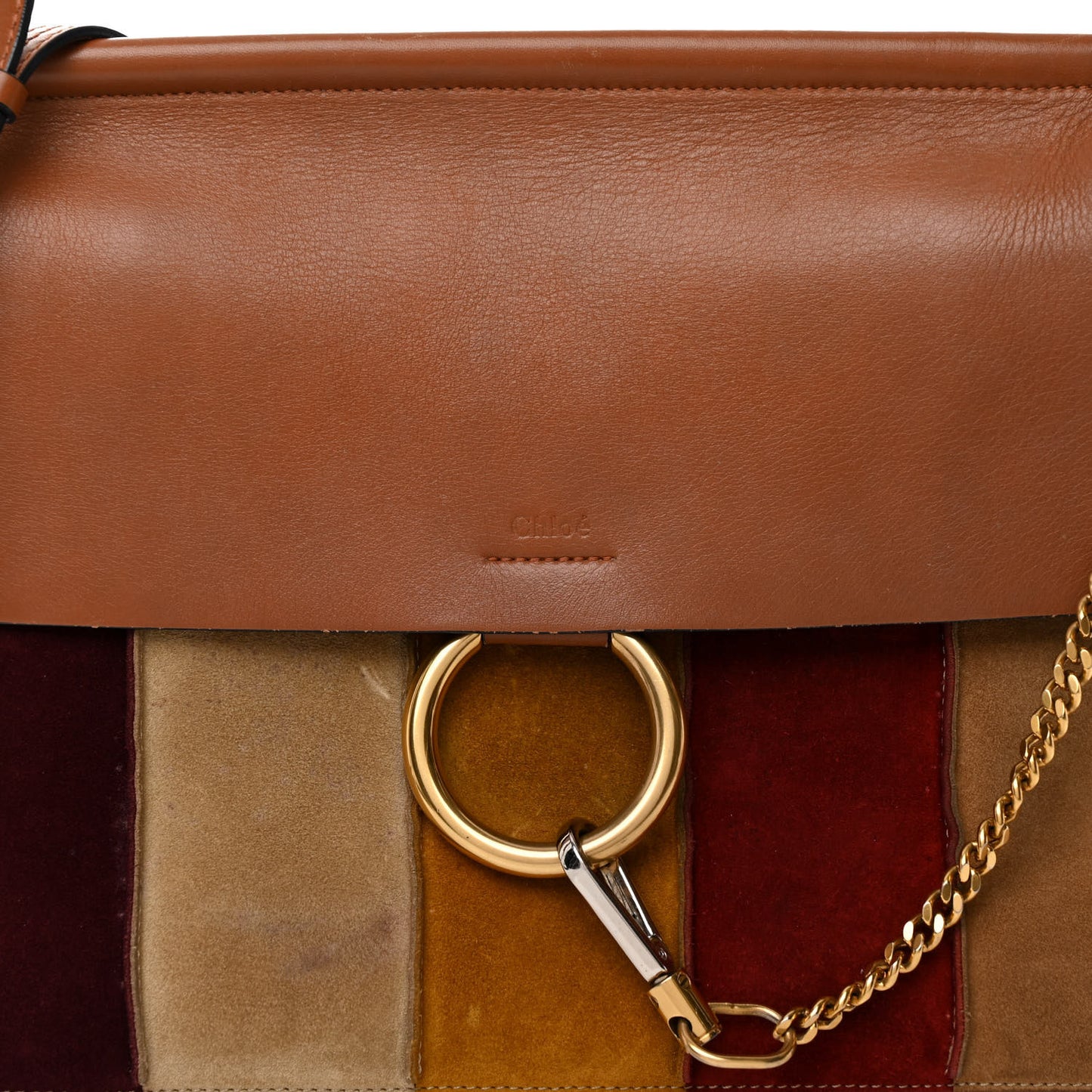 Suede Calfskin Striped Patchwork Medium Faye Shoulder Caramel Multicolor