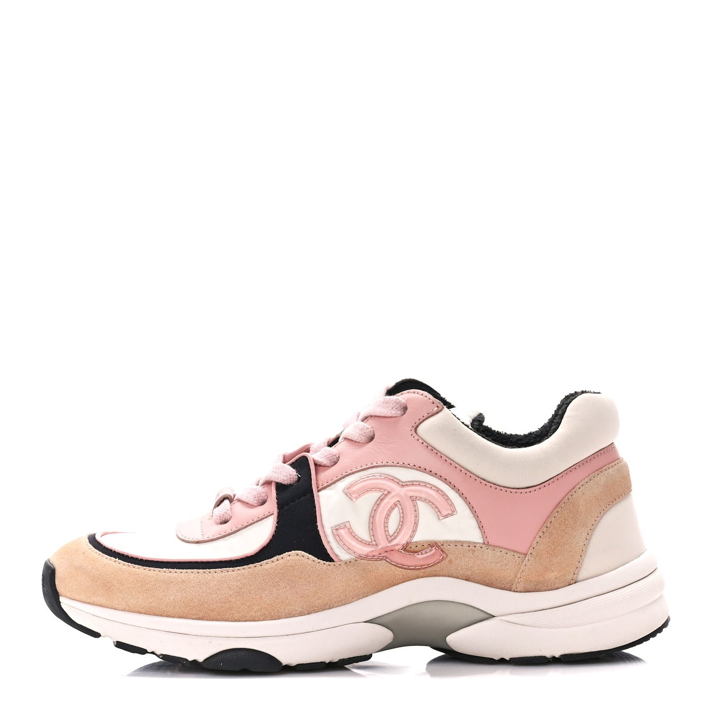 Nylon Lambskin Suede Calfskin CC Sneakers 38 Pink White Black