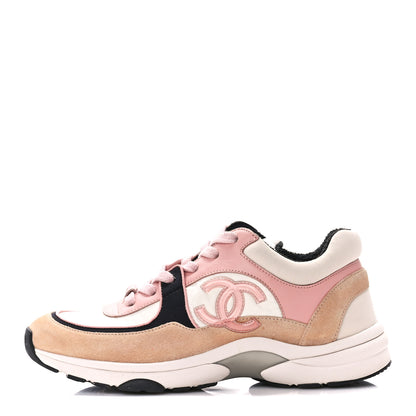 Chanel Nylon Lambskin Suede Calfskin CC Sneakers 38 Pink White Black 1 of 11