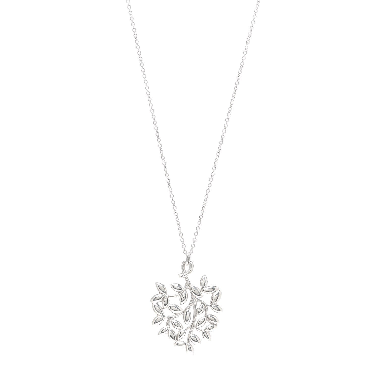 Tiffany Sterling Silver Paloma Picasso Olive Leaf Heart Branch Pendant Necklace 1 of 5