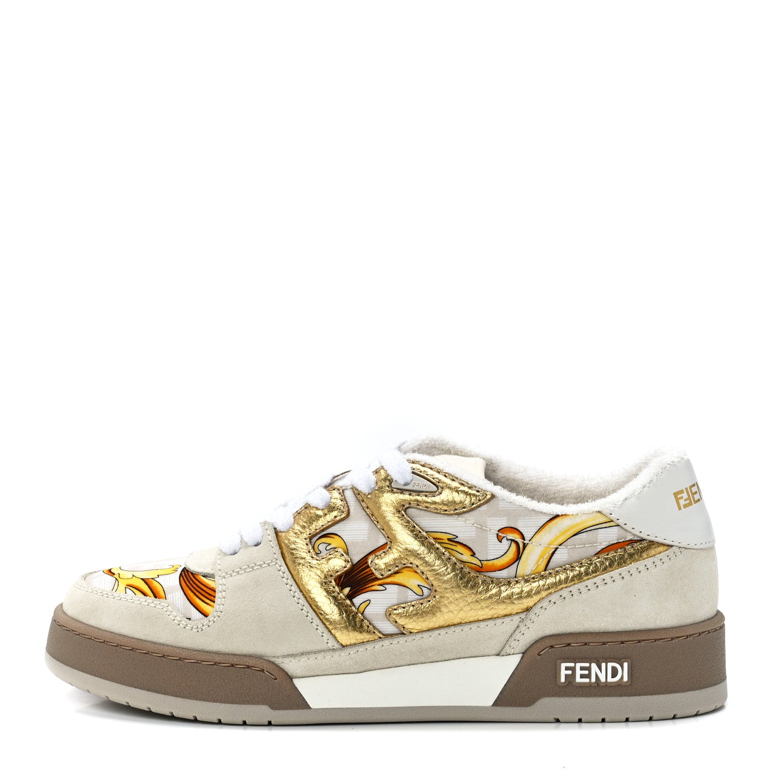 Versace X FENDI Suede Fabric FF Baroque Womens Fendace Match Sneakers 37 Gold Multicolor 1 of 8