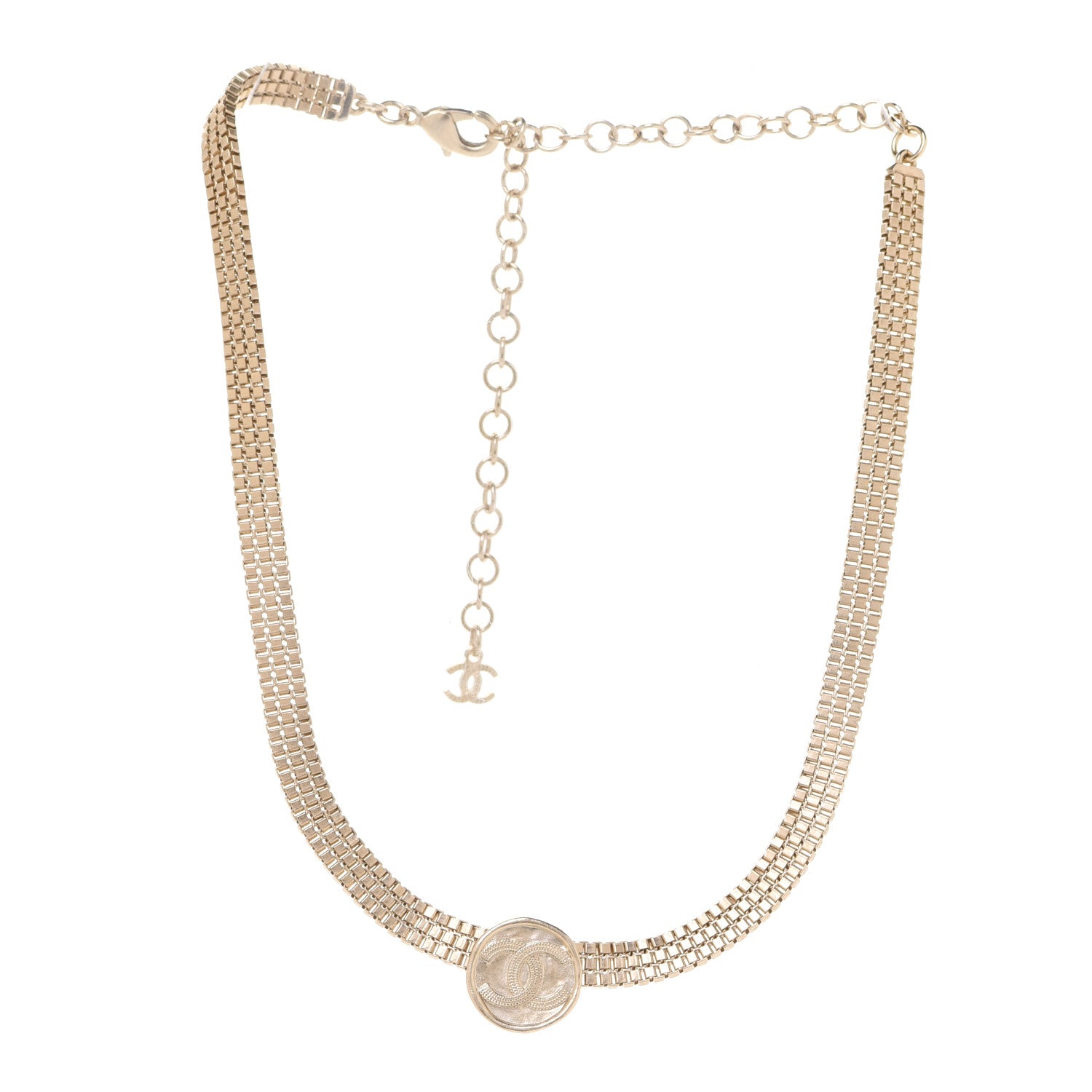 Chanel Metal Chain Link CC Medallion Choker Necklace Gold 3 of 6