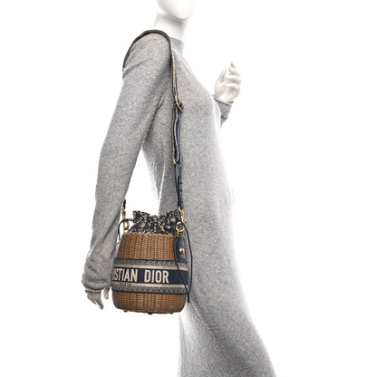 Christian Dior Wicker Oblique Drawstring Bucket Bag Blue 2 of 9