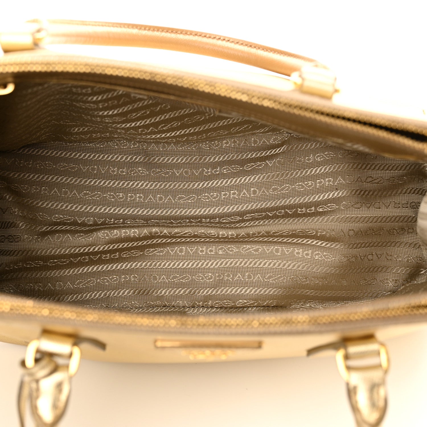 Prada Metallic Saffiano Small Galleria Double Zip Tote Platino