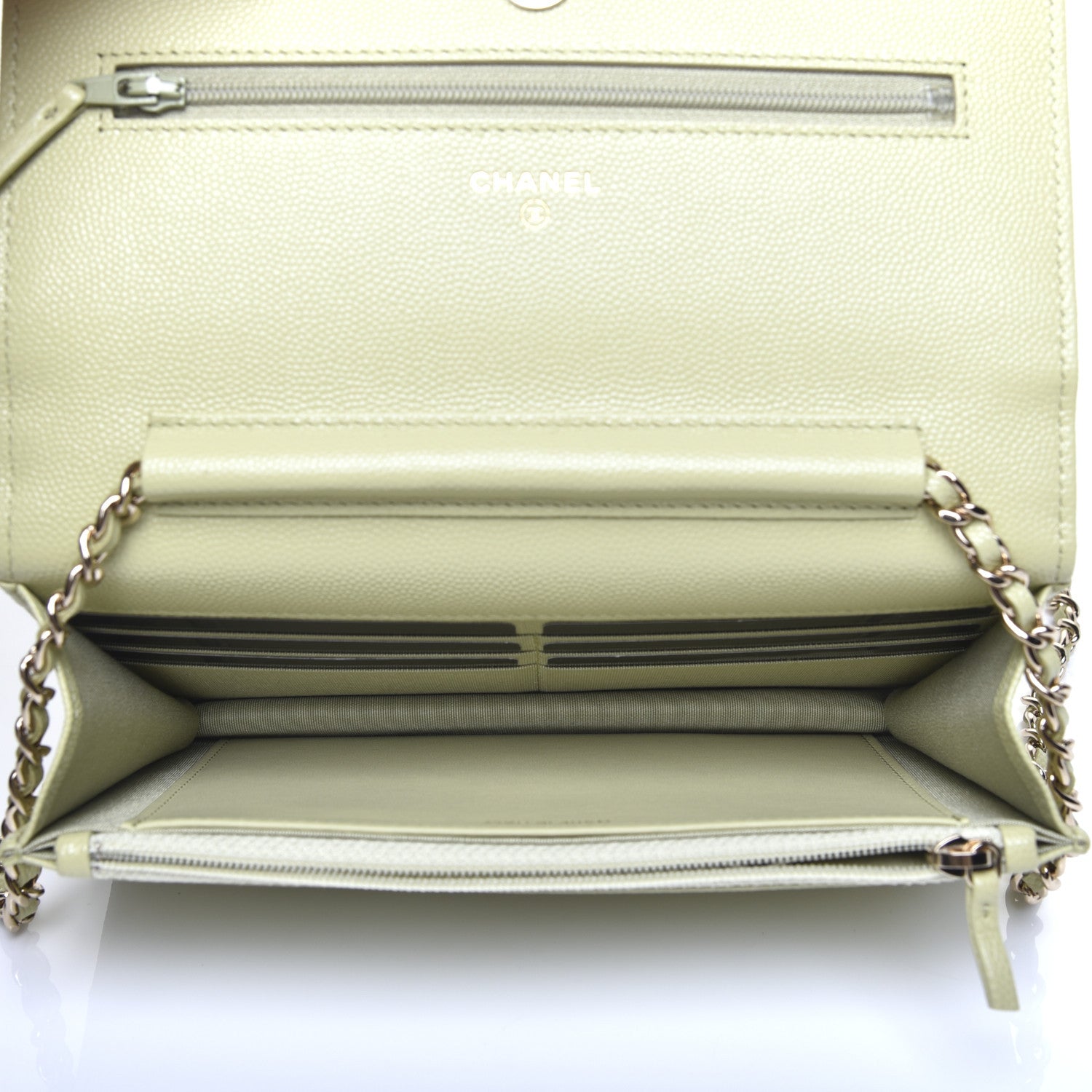 Chanel Caviar Quilted French New Wave Chain CC Wallet On Chain WOC Light Green 5 of 10
