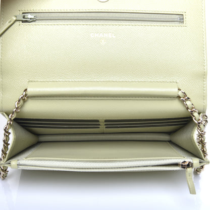 Chanel Caviar Quilted French New Wave Chain CC Wallet On Chain WOC Light Green 5 of 10