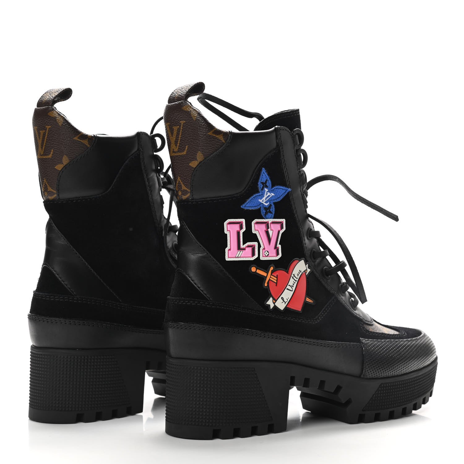 Louis Vuitton Suede Calfskin Monogram LV Black Heart Laureate Platform Desert Boots 37 Black 4 of 8