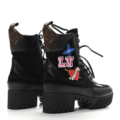 Louis Vuitton Suede Calfskin Monogram LV Black Heart Laureate Platform Desert Boots 37 Black 4 of 8