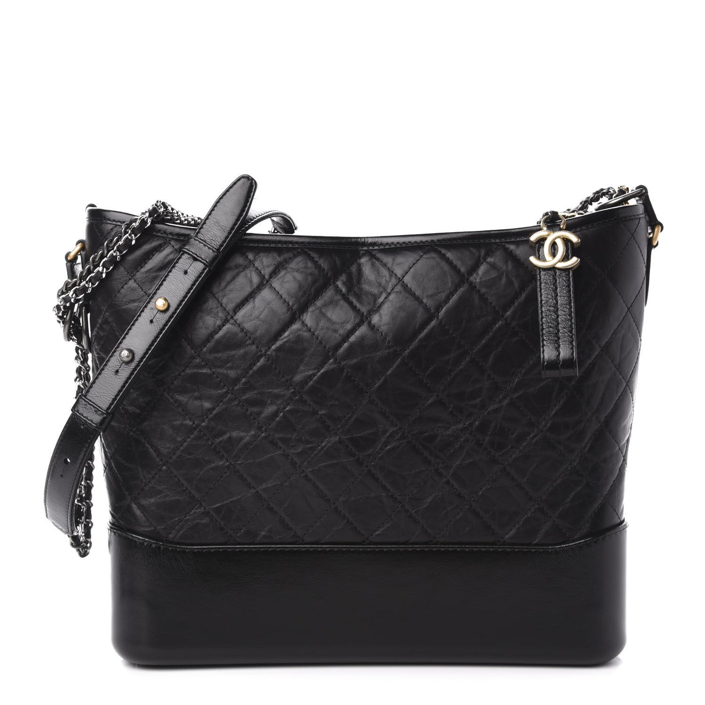 Aged Calfskin Quilted Large Gabrielle Hobo Black