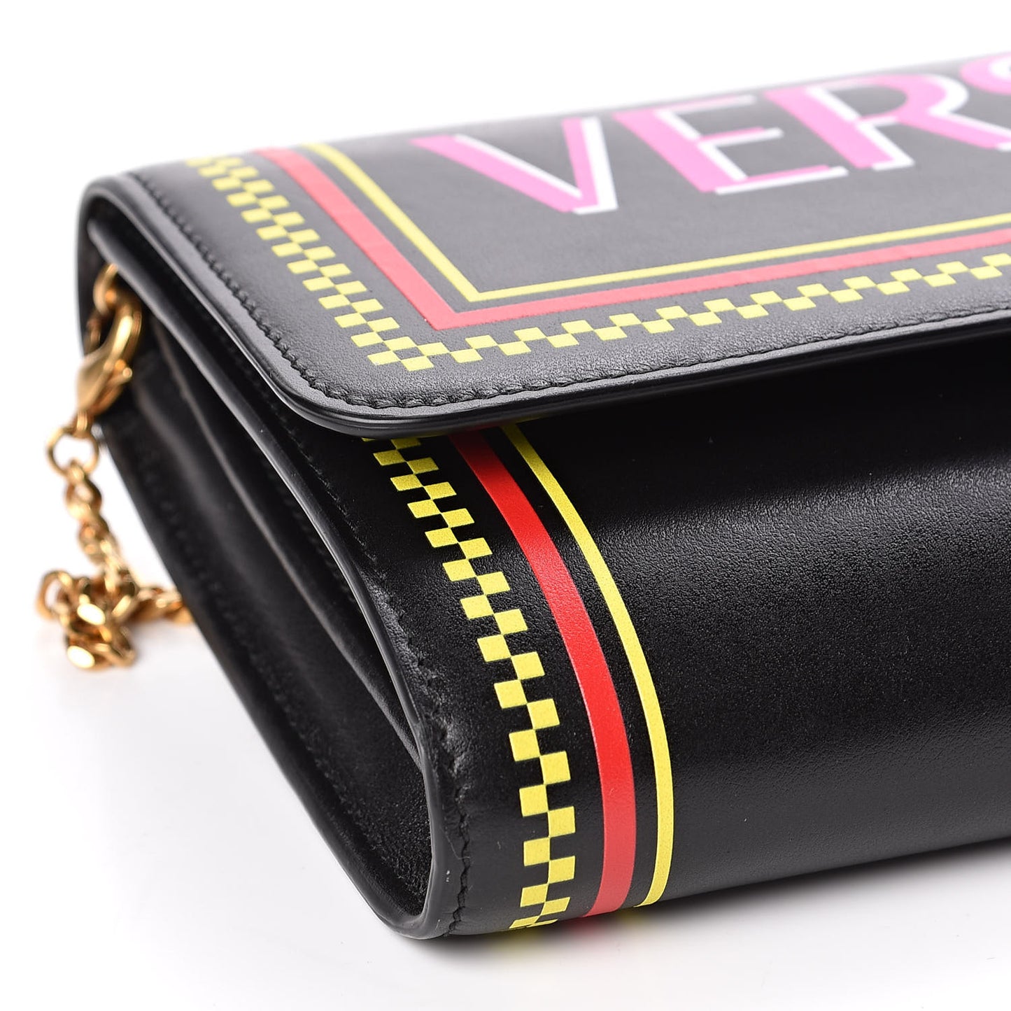 Calfskin 90's Vintage Logo Chain Evening Bag Black