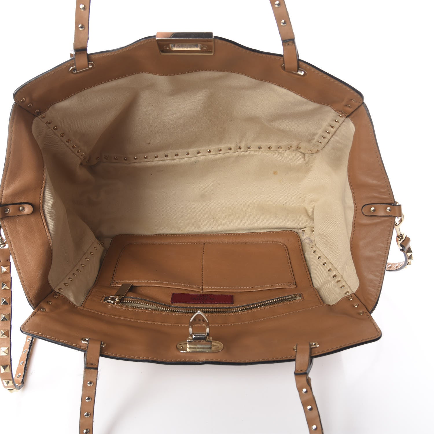 Valentino Garavani Vitello Medium Rockstud Tote Camel 4 of 16