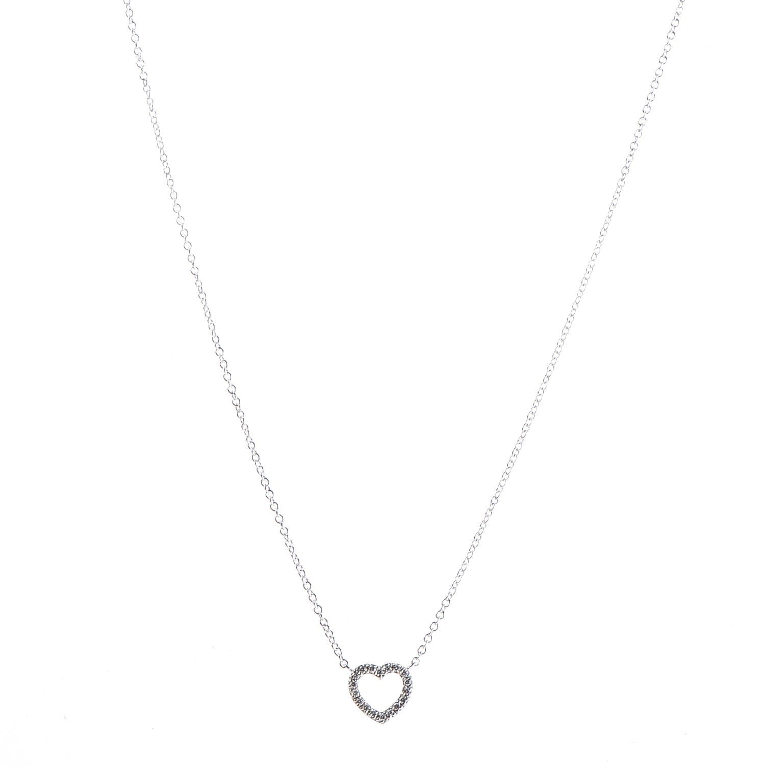 Tiffany 18K White Gold Diamond Metro Heart Pendant Necklace 1 of 8